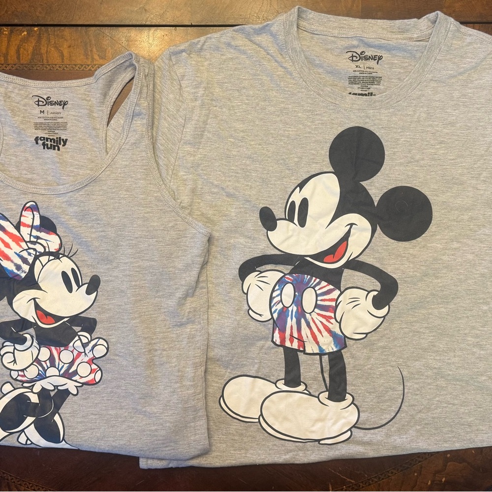 Matching Disney shirts with Mickey and Minnie